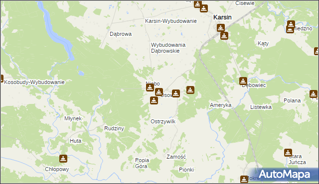 mapa Osowo gmina Karsin, Osowo gmina Karsin na mapie Targeo