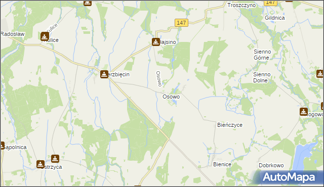 mapa Osowo gmina Nowogard, Osowo gmina Nowogard na mapie Targeo
