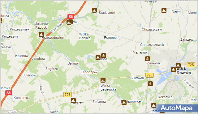 mapa Ossa gmina Biała Rawska, Ossa gmina Biała Rawska na mapie Targeo