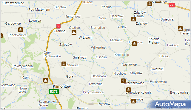 mapa Ossolin gmina Klimontów, Ossolin gmina Klimontów na mapie Targeo