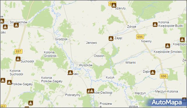 mapa Ossolin gmina Liw, Ossolin gmina Liw na mapie Targeo
