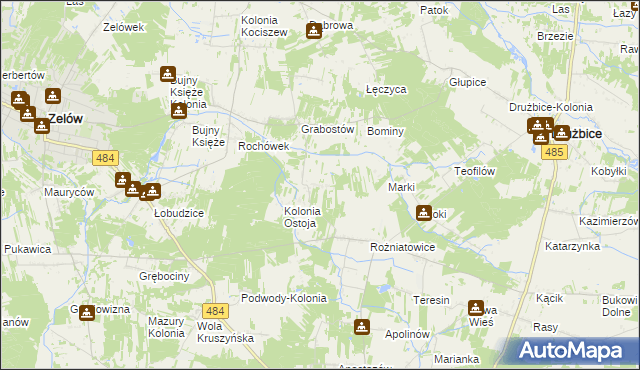 mapa Ostoja gmina Zelów, Ostoja gmina Zelów na mapie Targeo