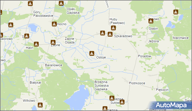 mapa Ostoje gmina Jutrosin, Ostoje gmina Jutrosin na mapie Targeo