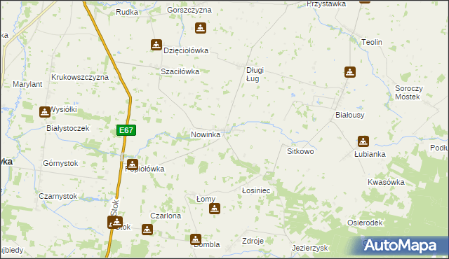 mapa Ostra Góra gmina Korycin, Ostra Góra gmina Korycin na mapie Targeo