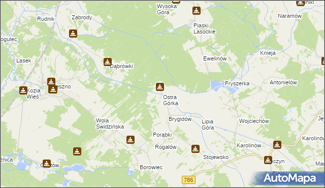 mapa Ostra Górka gmina Krasocin, Ostra Górka gmina Krasocin na mapie Targeo