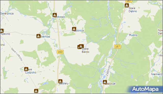 mapa Ostre Bardo gmina Połczyn-Zdrój, Ostre Bardo gmina Połczyn-Zdrój na mapie Targeo