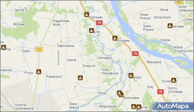 mapa Ostrołęka gmina Warka, Ostrołęka gmina Warka na mapie Targeo