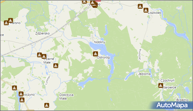 mapa Ostroróg gmina Czaplinek, Ostroróg gmina Czaplinek na mapie Targeo