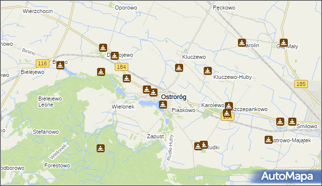 mapa Ostroróg powiat szamotulski, Ostroróg powiat szamotulski na mapie Targeo