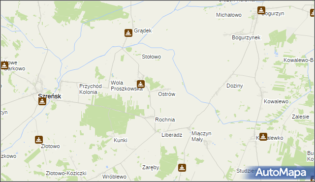 mapa Ostrów gmina Szreńsk, Ostrów gmina Szreńsk na mapie Targeo