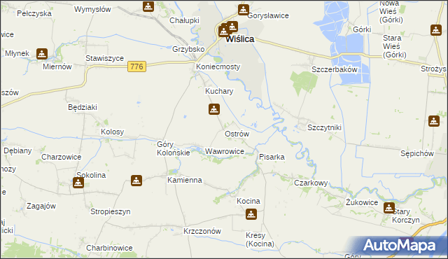 mapa Ostrów gmina Wiślica, Ostrów gmina Wiślica na mapie Targeo