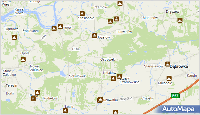 mapa Ostrówek gmina Dąbrówka, Ostrówek gmina Dąbrówka na mapie Targeo