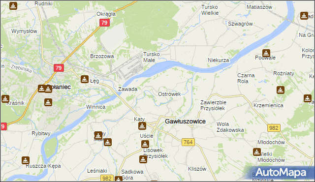 mapa Ostrówek gmina Gawłuszowice, Ostrówek gmina Gawłuszowice na mapie Targeo