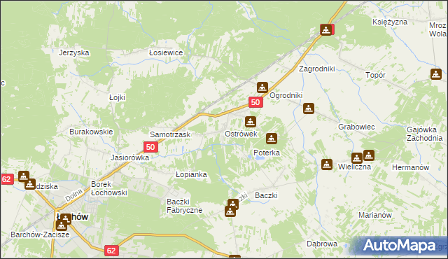 mapa Ostrówek gmina Łochów, Ostrówek gmina Łochów na mapie Targeo
