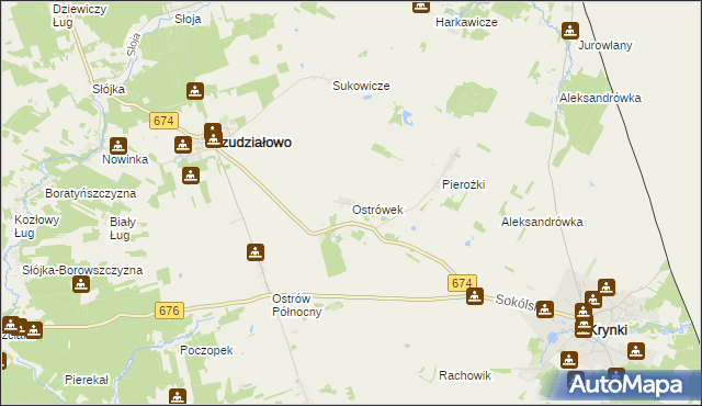 mapa Ostrówek gmina Szudziałowo, Ostrówek gmina Szudziałowo na mapie Targeo