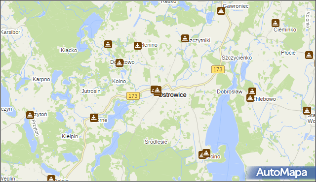 mapa Ostrowice powiat drawski, Ostrowice powiat drawski na mapie Targeo