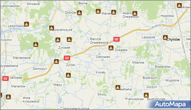 mapa Ostrowiec gmina Chynów, Ostrowiec gmina Chynów na mapie Targeo