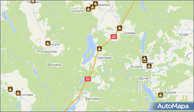 mapa Ostrowiec gmina Dębno, Ostrowiec gmina Dębno na mapie Targeo