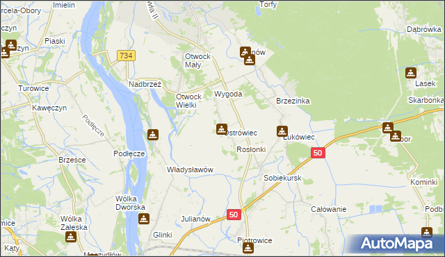 mapa Ostrówiec gmina Karczew, Ostrówiec gmina Karczew na mapie Targeo