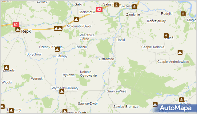 mapa Ostrowiec gmina Repki, Ostrowiec gmina Repki na mapie Targeo