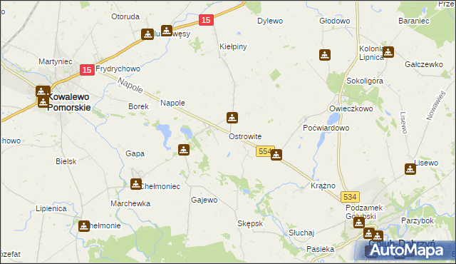 mapa Ostrowite gmina Golub-Dobrzyń, Ostrowite gmina Golub-Dobrzyń na mapie Targeo