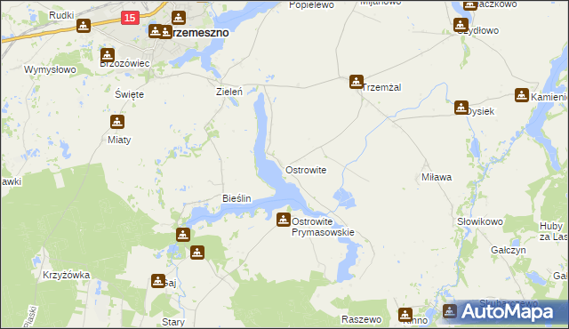 mapa Ostrowite gmina Trzemeszno, Ostrowite gmina Trzemeszno na mapie Targeo