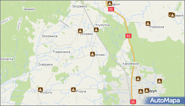 mapa Ostrówki gmina Budzyń, Ostrówki gmina Budzyń na mapie Targeo