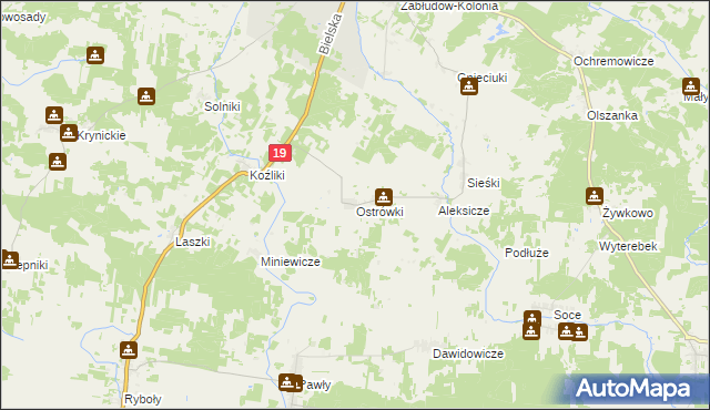 mapa Ostrówki gmina Zabłudów, Ostrówki gmina Zabłudów na mapie Targeo