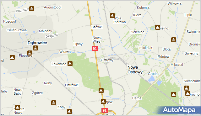 mapa Ostrowy gmina Nowe Ostrowy, Ostrowy gmina Nowe Ostrowy na mapie Targeo