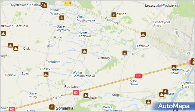 mapa Ostrowy gmina Somianka, Ostrowy gmina Somianka na mapie Targeo