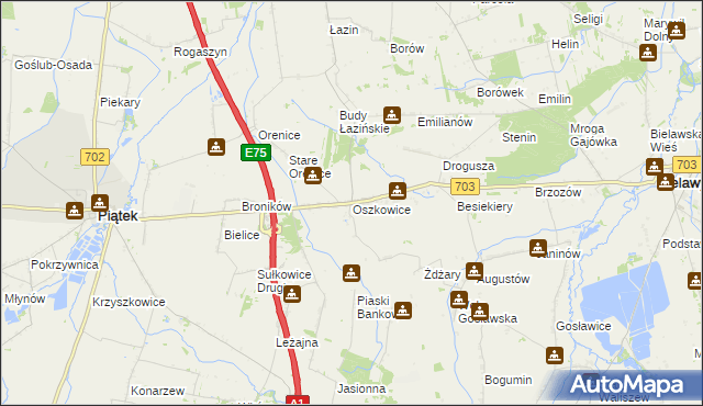 mapa Oszkowice, Oszkowice na mapie Targeo