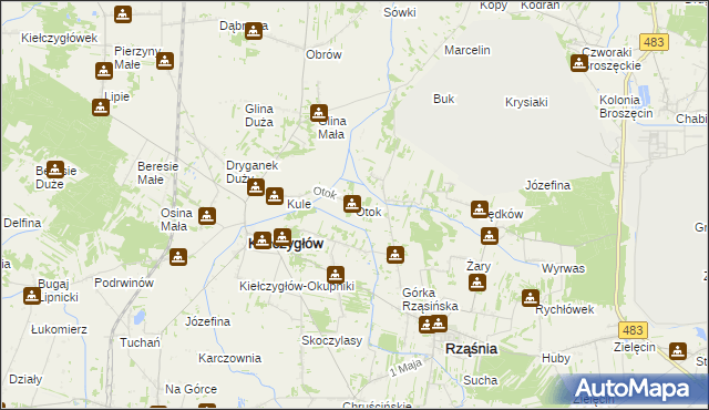 mapa Otok gmina Kiełczygłów, Otok gmina Kiełczygłów na mapie Targeo