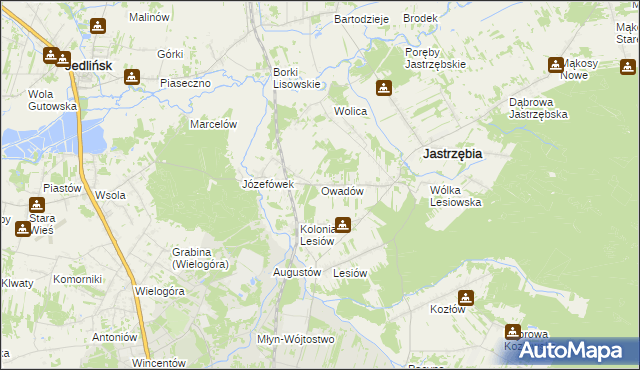 mapa Owadów gmina Jastrzębia, Owadów gmina Jastrzębia na mapie Targeo