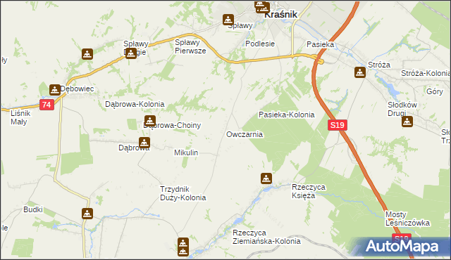 mapa Owczarnia gmina Trzydnik Duży, Owczarnia gmina Trzydnik Duży na mapie Targeo