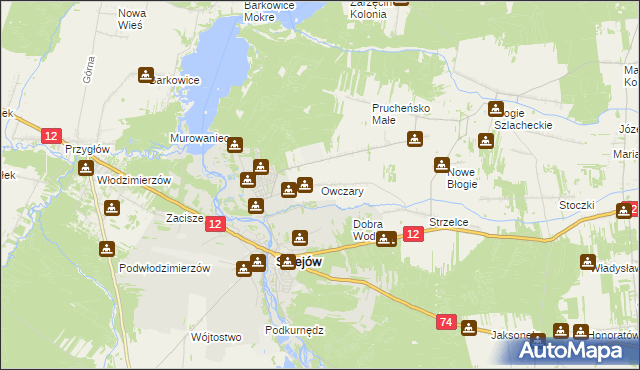 mapa Owczary gmina Mniszków, Owczary gmina Mniszków na mapie Targeo