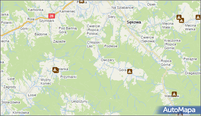 mapa Owczary gmina Sękowa, Owczary gmina Sękowa na mapie Targeo