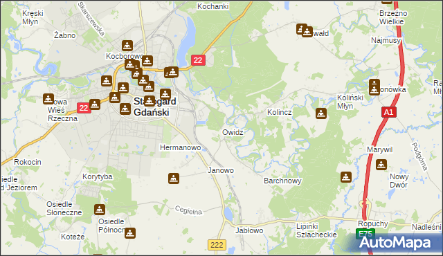 mapa Owidz, Owidz na mapie Targeo