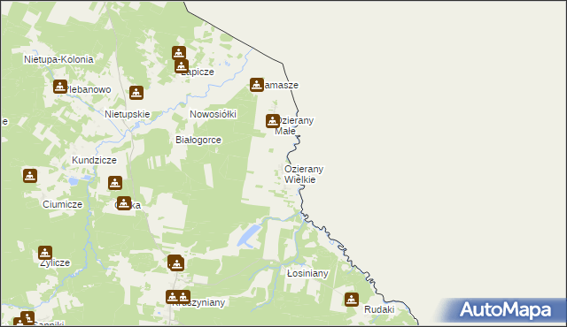 mapa Ozierany Wielkie, Ozierany Wielkie na mapie Targeo