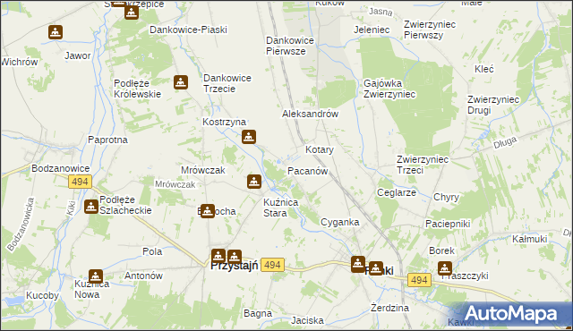 mapa Pacanów gmina Panki, Pacanów gmina Panki na mapie Targeo