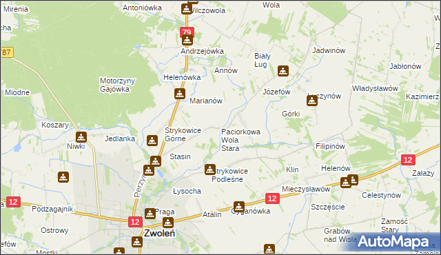 mapa Paciorkowa Wola Stara, Paciorkowa Wola Stara na mapie Targeo