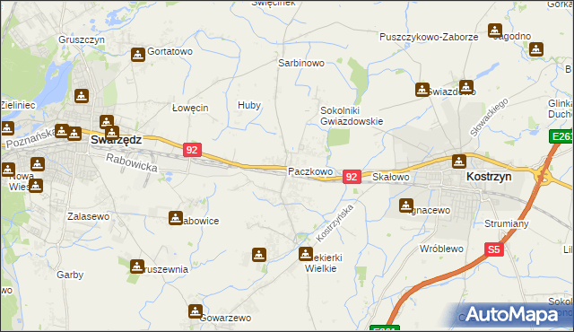 mapa Paczkowo gmina Swarzędz, Paczkowo gmina Swarzędz na mapie Targeo