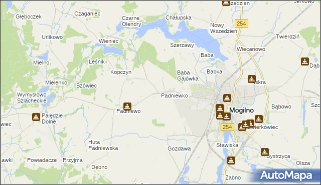 mapa Padniewko, Padniewko na mapie Targeo