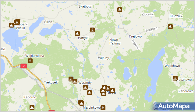 mapa Pajtuny gmina Purda, Pajtuny gmina Purda na mapie Targeo