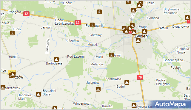 mapa Pałki gmina Zwoleń, Pałki gmina Zwoleń na mapie Targeo