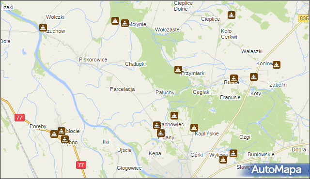 mapa Paluchy, Paluchy na mapie Targeo