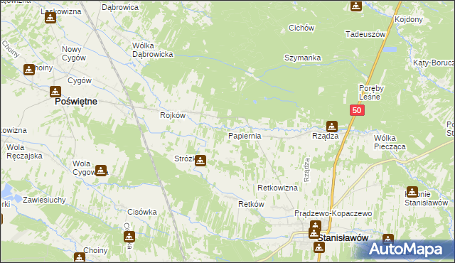 mapa Papiernia gmina Stanisławów, Papiernia gmina Stanisławów na mapie Targeo