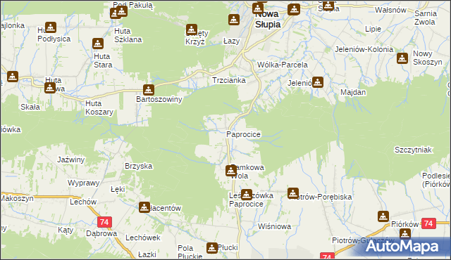 mapa Paprocice, Paprocice na mapie Targeo