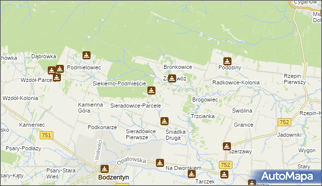 mapa Parcele gmina Bodzentyn, Parcele gmina Bodzentyn na mapie Targeo