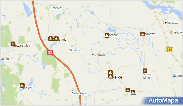 mapa Parsówek, Parsówek na mapie Targeo