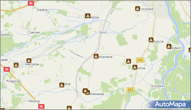 mapa Parszowice, Parszowice na mapie Targeo